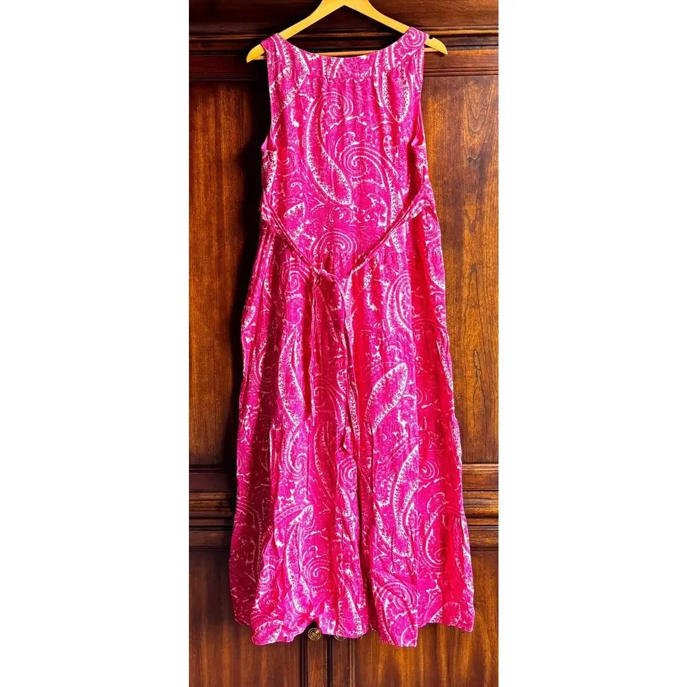 Talbots Maxi Dress 16 Pink Paisley Tiered Tie Back Breezy Coastal - Picture 3 of 9